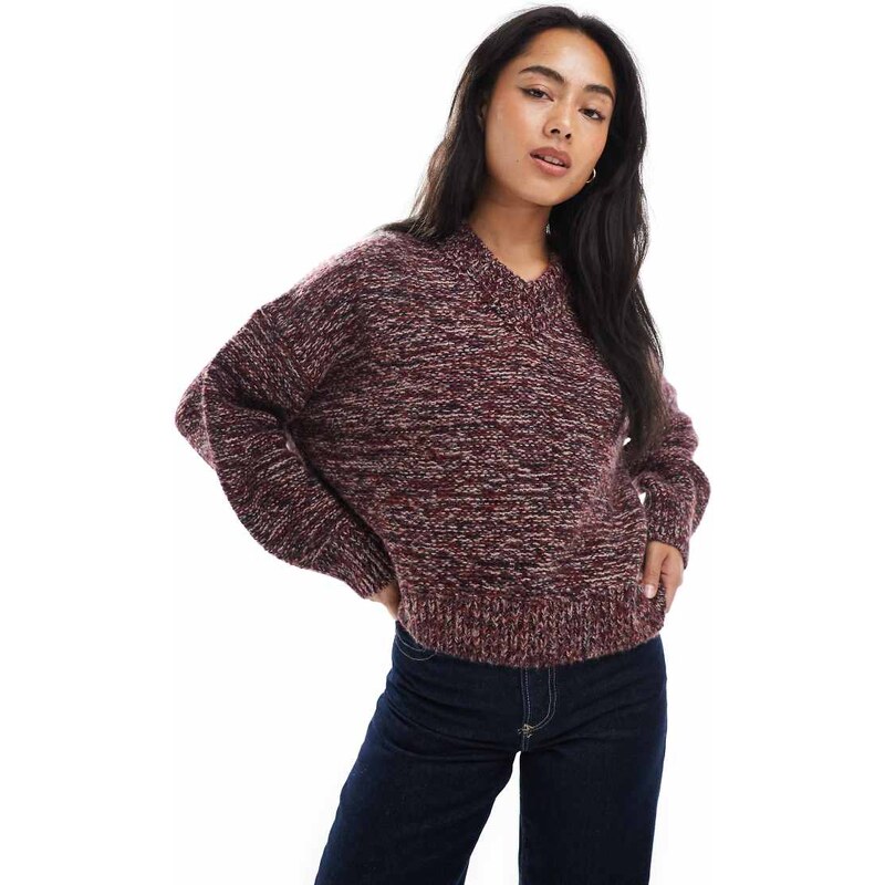 ASOS DESIGN knitted high v boxy jumper in multiply-Navy 108023058