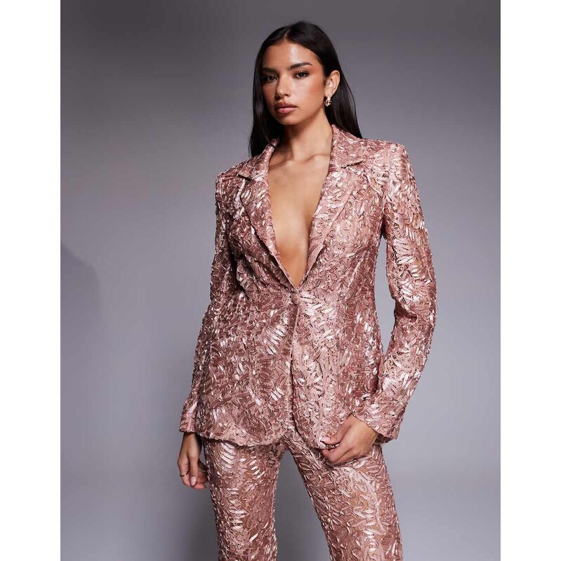 ASOS LUXE lace tailored blazer co-ord in blush-Pink 110584955