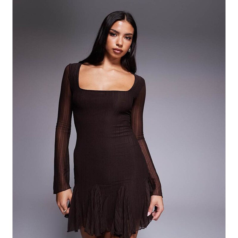 Kaiia exclusive textured slinky mesh long sleeve rara hem mini dress 108809802