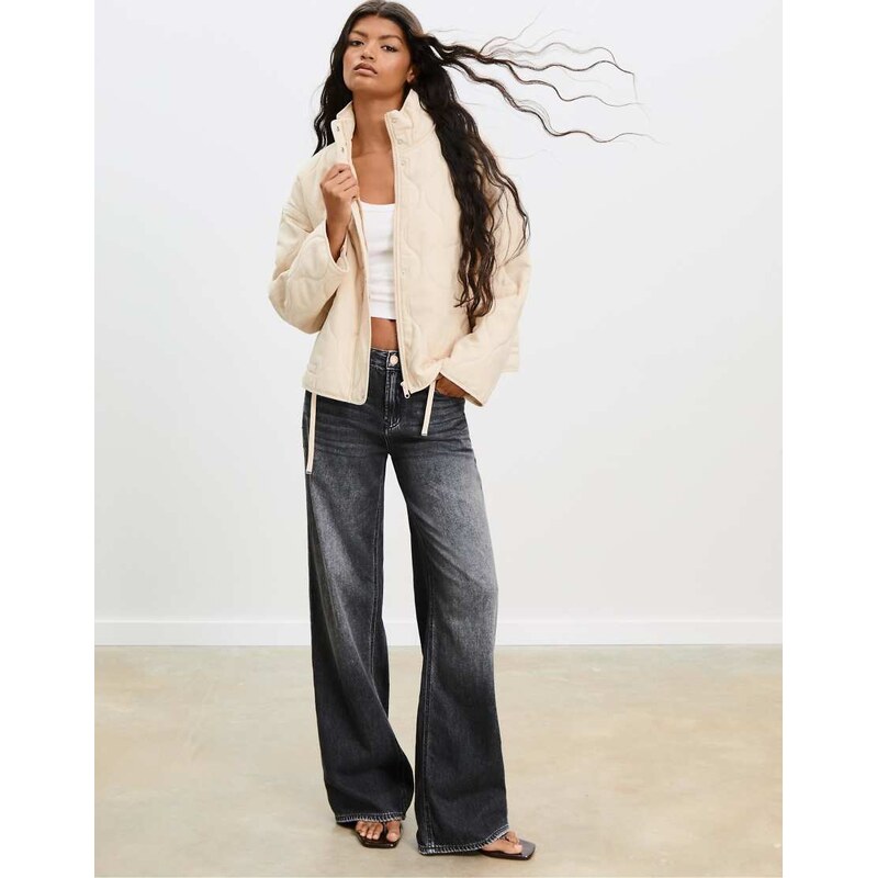 Stradivarius Puffer jacket in ecru-White