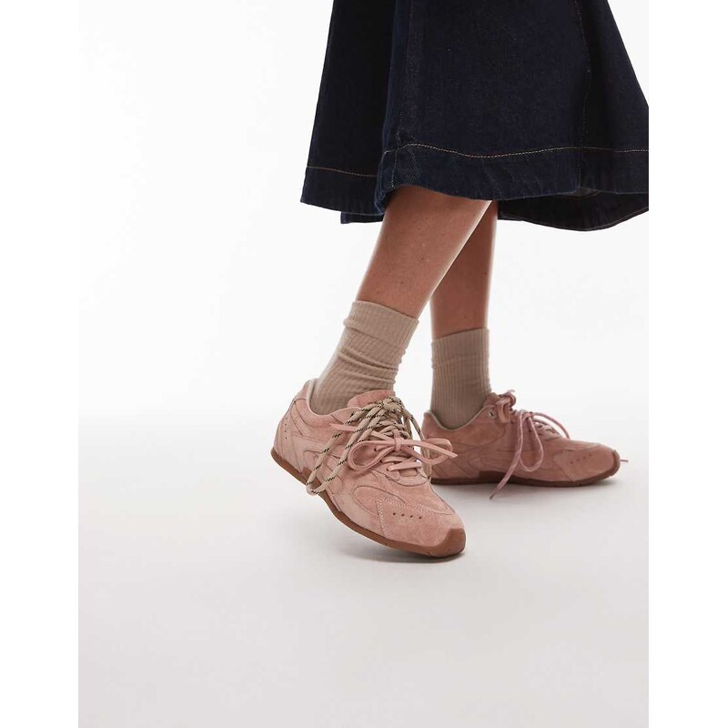 Bronx Myr-aa lace up trainers in baby pink suede 110142674