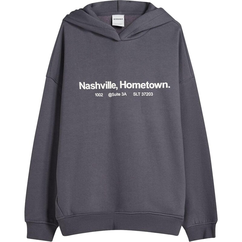 Bershka Mikina tmavě šedá / bílá