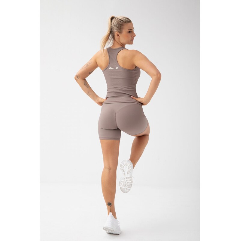 FeelJ Premium Ribbed Kraťasy Push up Mocca