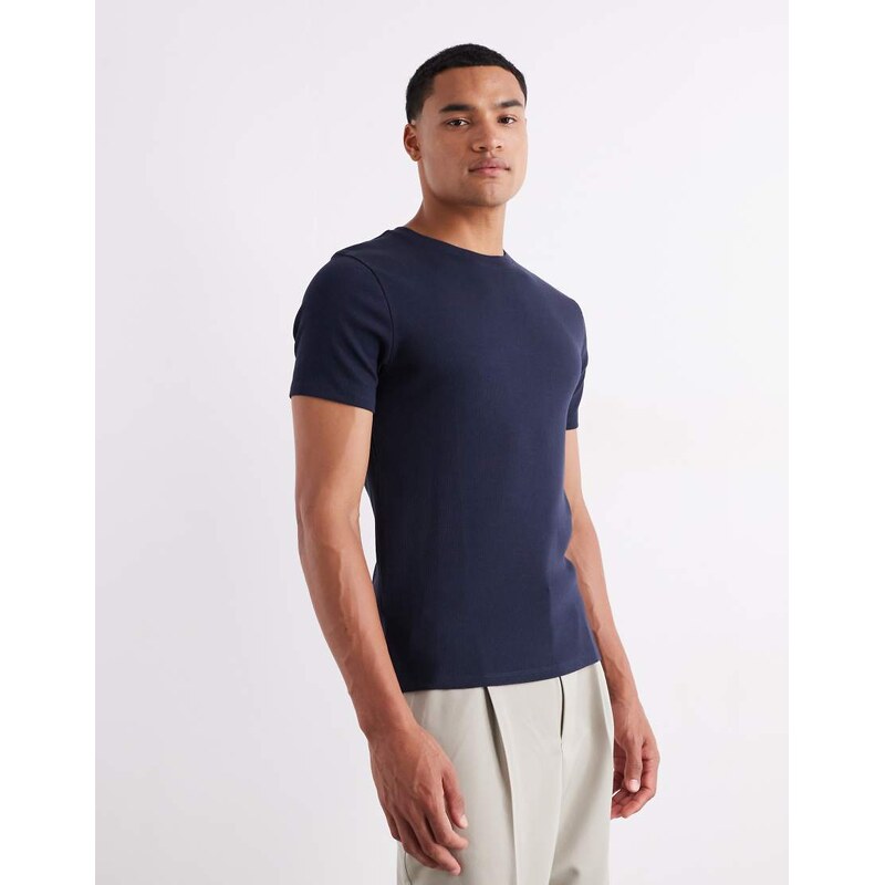 ASOS DESIGN Essentials muscle fit t-shirt in navy rib