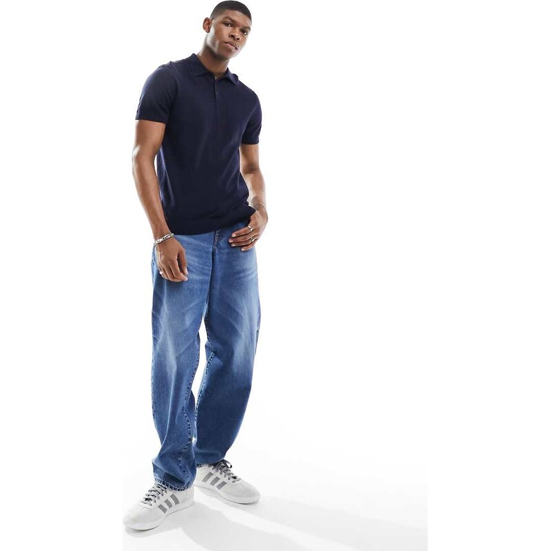 Selected knitted polo in navy