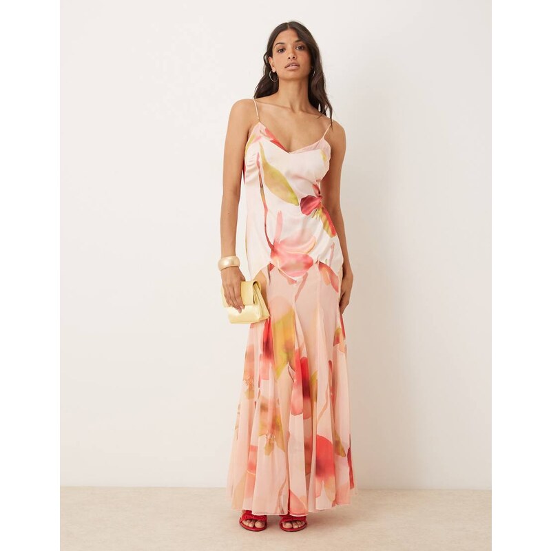 ASOS DESIGN dropped waist satin and chiffon mix maxi dress with