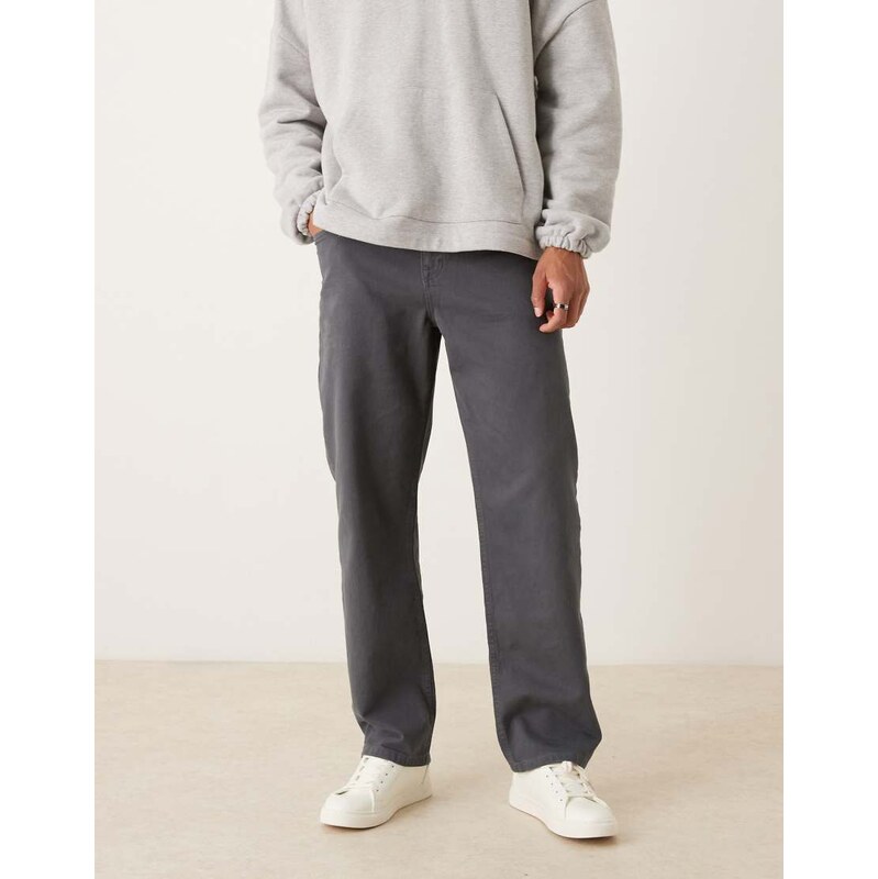ASOS DESIGN baggy trousers in charcoal with pleats-Grey