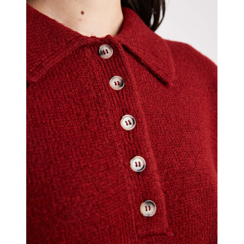 ASOS DESIGN knitted compact rugby shirt in burgundy-Red