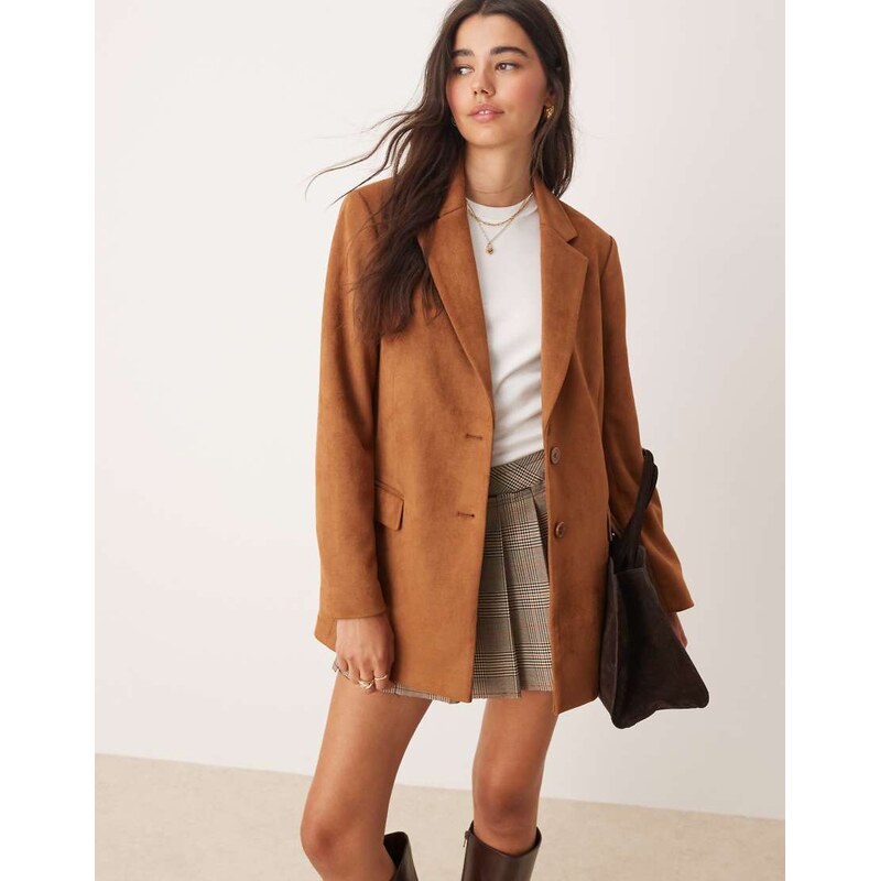Miss Selfridge suedette blazer in tan-Neutral 109726836