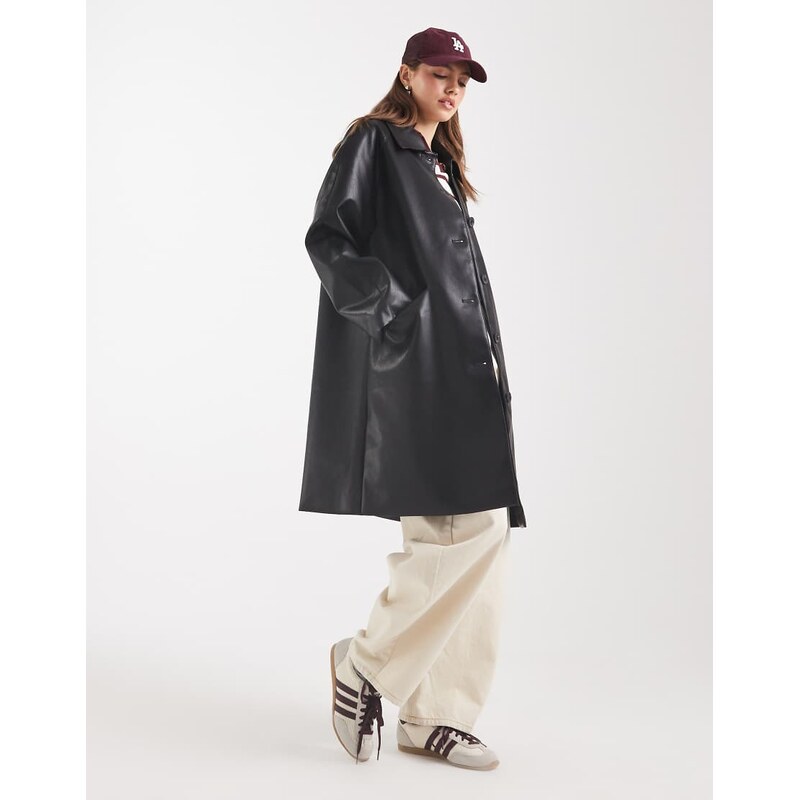 ASOS DESIGN leather look car coat in black