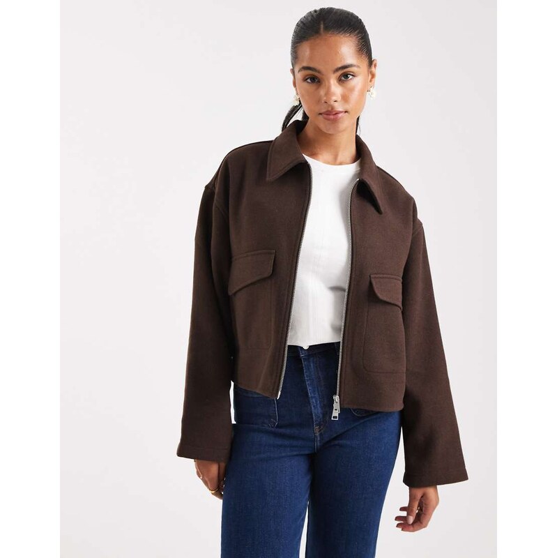 ASOS DESIGN clean formal bomber in chocolate-Brown 115512027