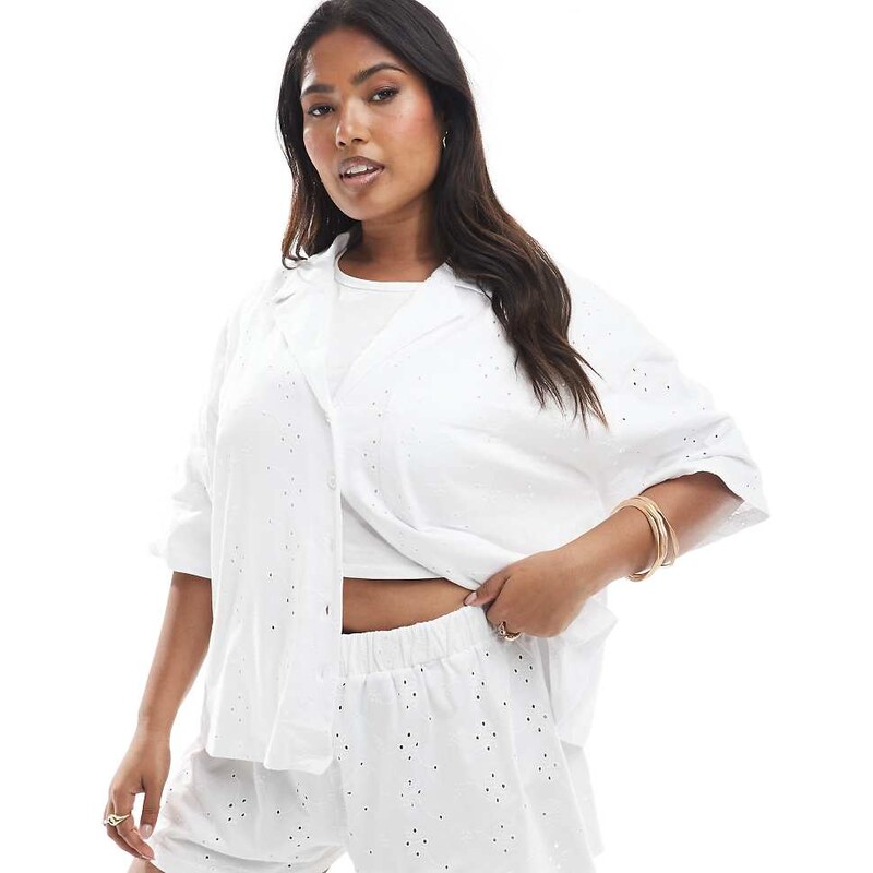ASOS Curve ASOS DESIGN curve broderie short co-ord in white 109733164