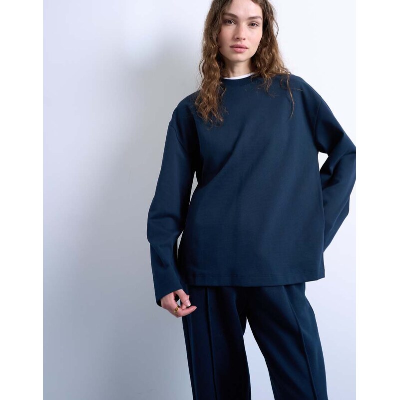 Topshop premium interlock long sleeve skater tee in navy 109410723