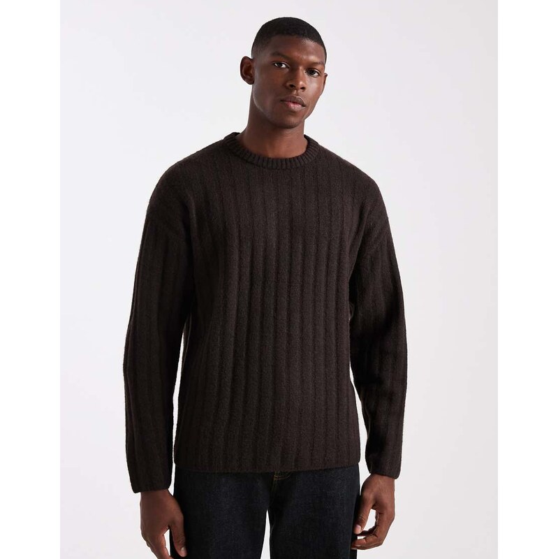 Jack & Jones oversize thick rib jumper in brown