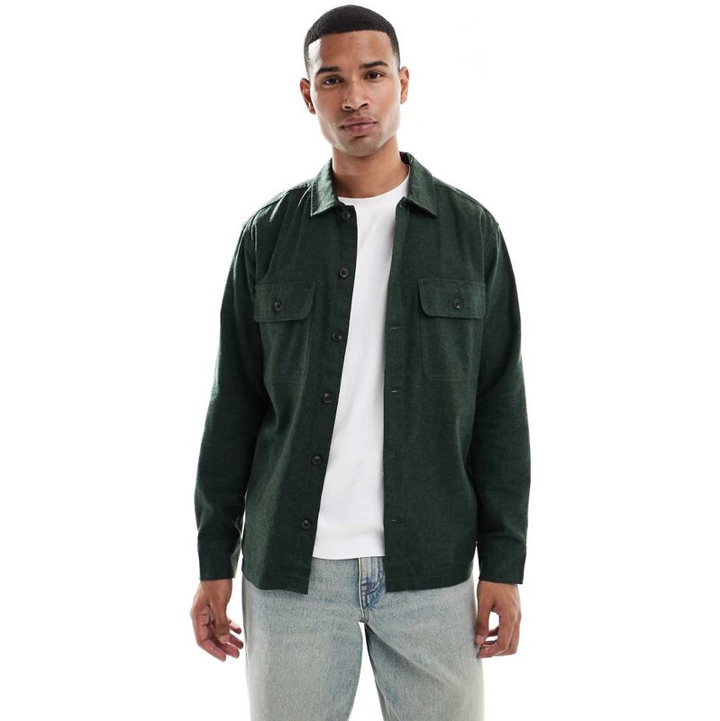 Jack & Jones brushed overshirt in khaki-Green