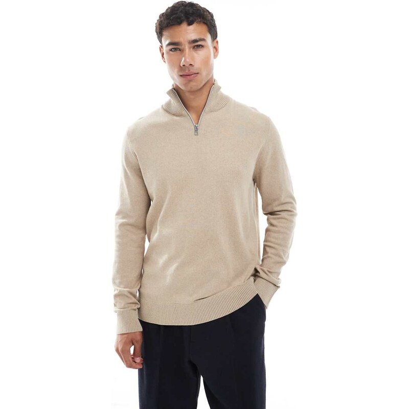 JJ Rebel quarter zip jumper in beige-Neutral