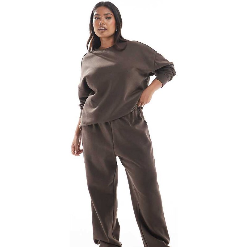 Pieces Plus Pieces Curve wide leg jogger co-ord in chocolate brown 108031672