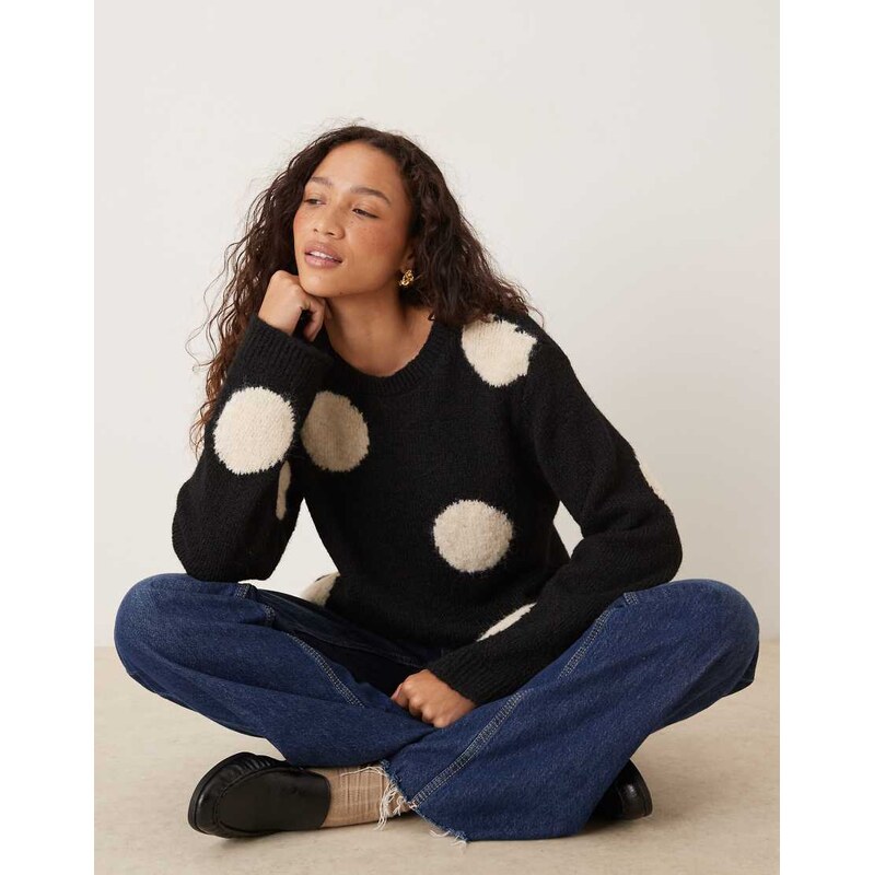 ASOS DESIGN knitted oversized jumper with wool in polka dot-Multi