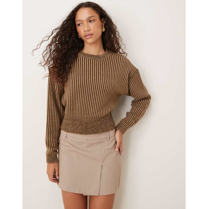 ASOS DESIGN knitted jumper in two tone brown-Neutral 108031887