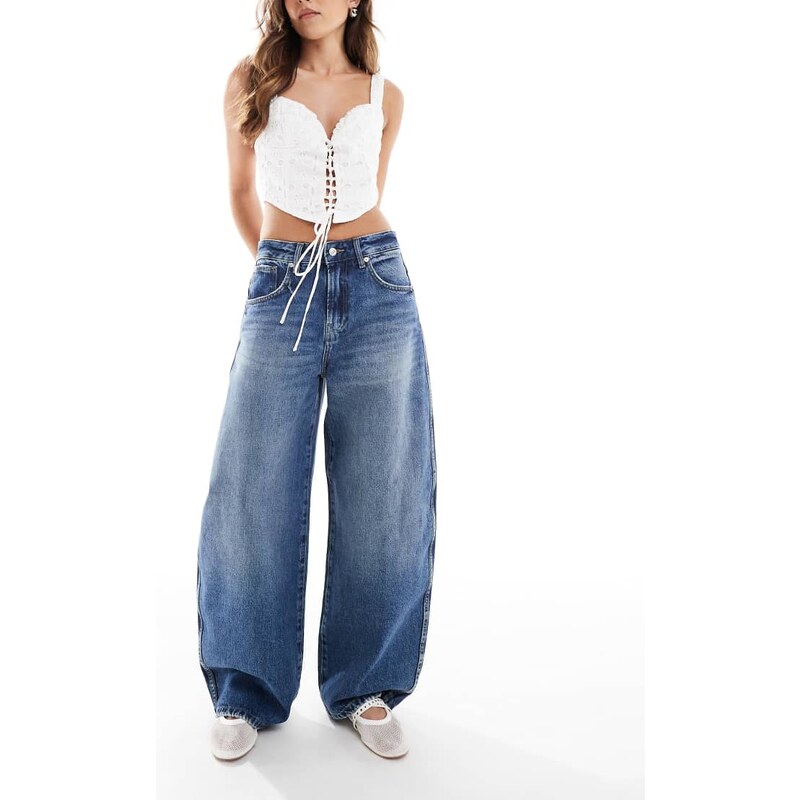 ONLY Taylor high waist barrel jeans in dark blue