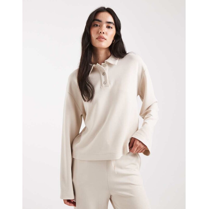 Vero Moda super soft polo sweat top co-ord in cream-White