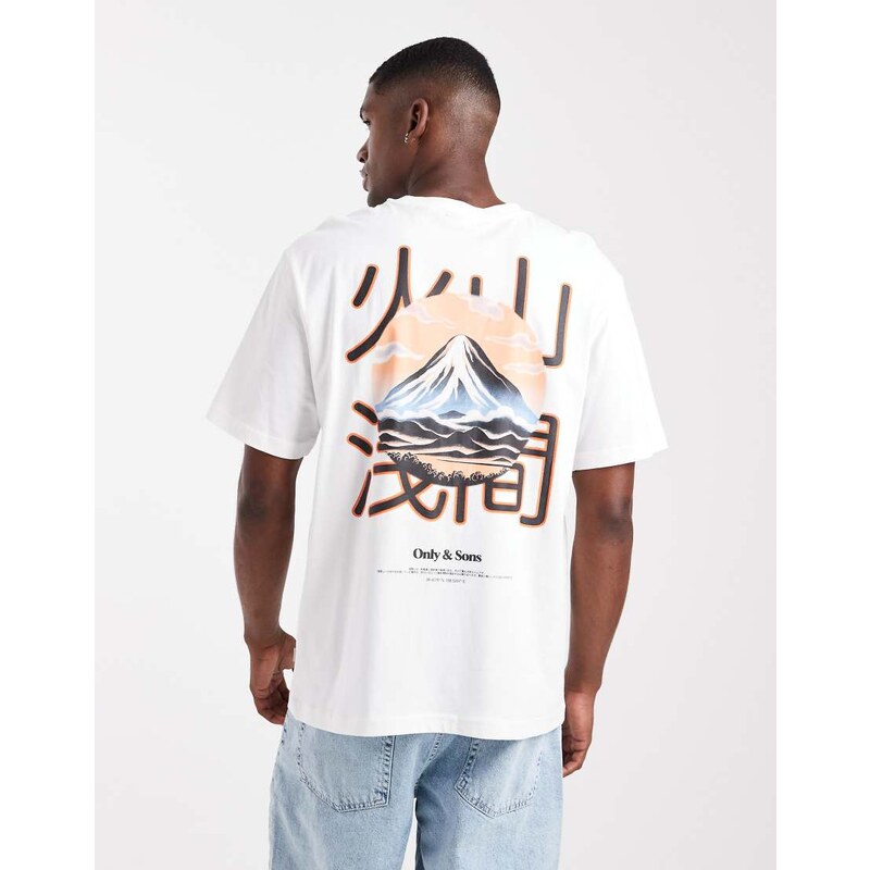 ONLY & SONS relaxed fit t-shirt with mountain view back print in