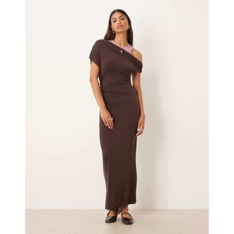 ASOS DESIGN fallen shoulder midi dress with racer under layer in