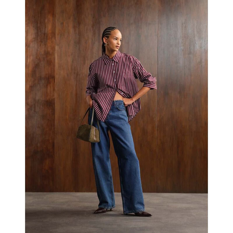 Noisy May Alexa mid rise wide leg jeans in dark blue denim 108039162