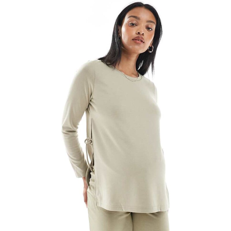Mama.licious Mamalicious long sleeve side split top co-ord in beige 108039175
