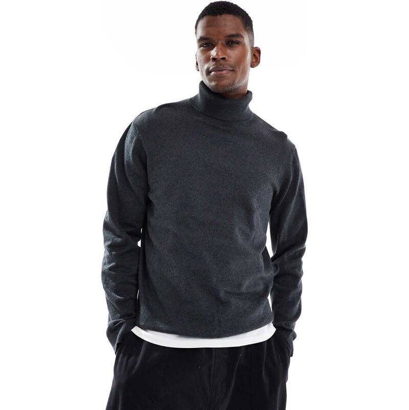 Jack & Jones roll neck jumper in dark grey