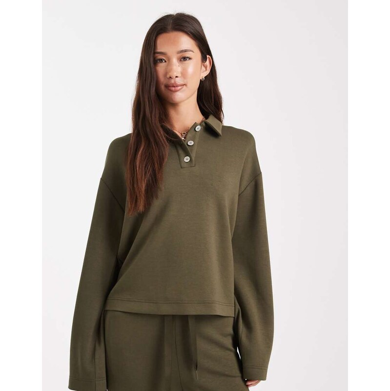 Vero Moda super soft polo sweat top co-ord in olive green