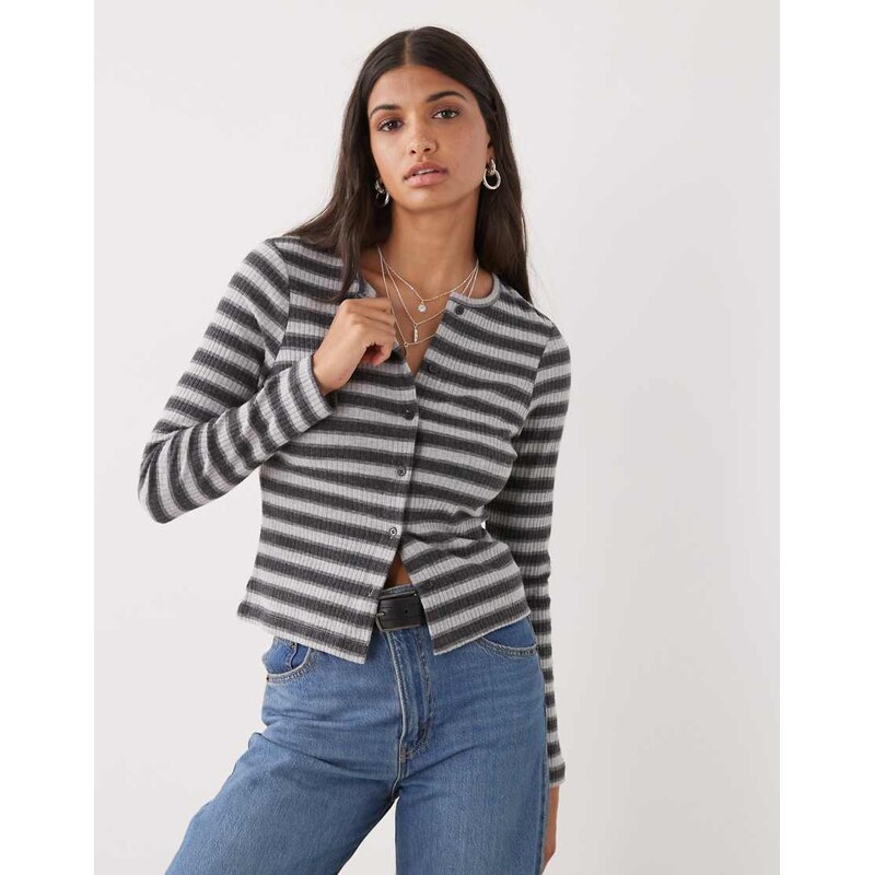 COLLUSION long sleeve cardigan in black and white stripe-Multi