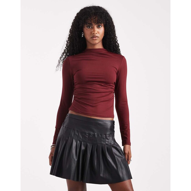 ONLY faux leather pleated mini skirt with button details in black 115529385