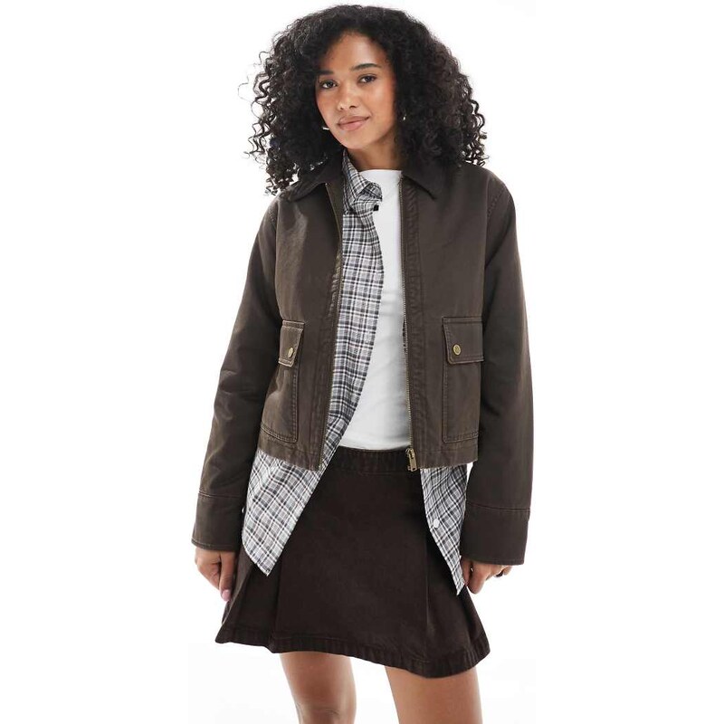 New Look waxed barn jacket in brown