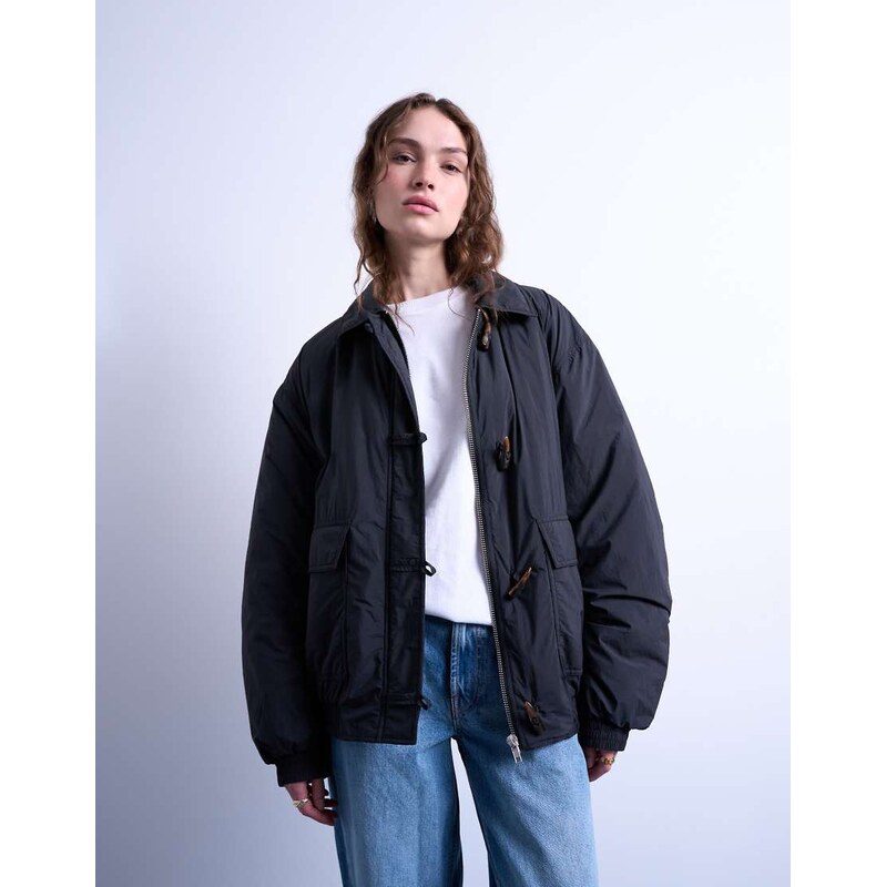 Topshop oversized padded hybrid toggle bomber in black 108115136