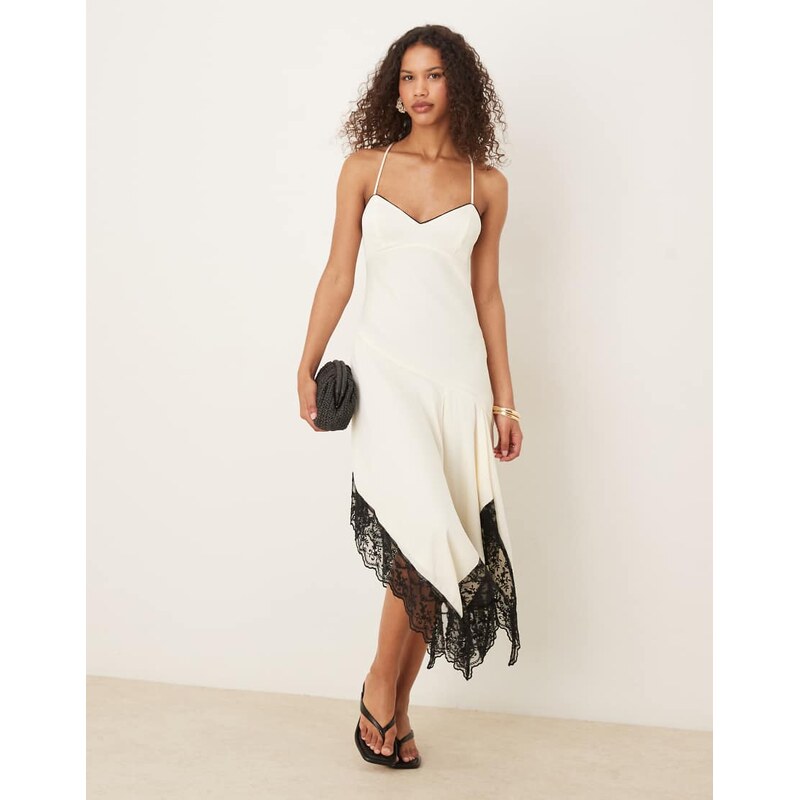 ASOS DESIGN cami cream slip dress with black contrast lace and