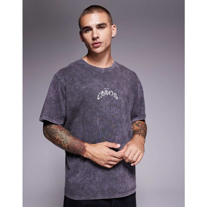 ADPT oversized t-shirt with back print in washed grey