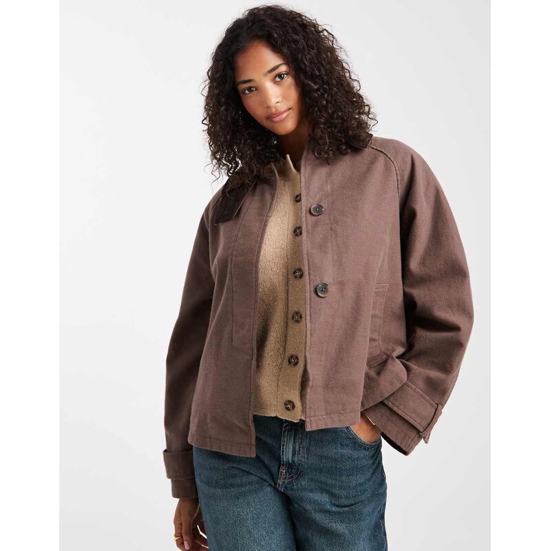ASOS DESIGN jacket with contrast collar in mocha-No colour