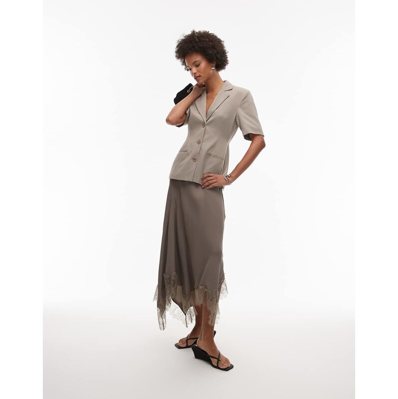 & Other Stories satin maxi skirt with asymmetric lace trim hem in 108176023