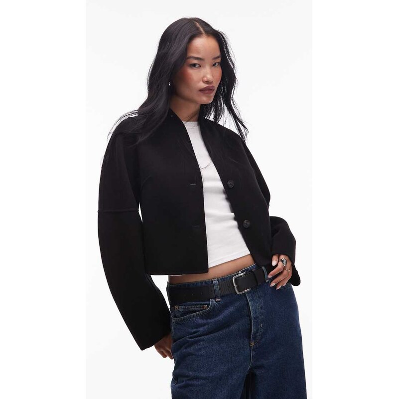 & Other Stories wool mock neck jacket in black