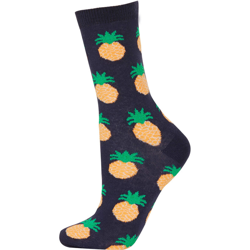 Topshop Navy Textured Pineapple Socks