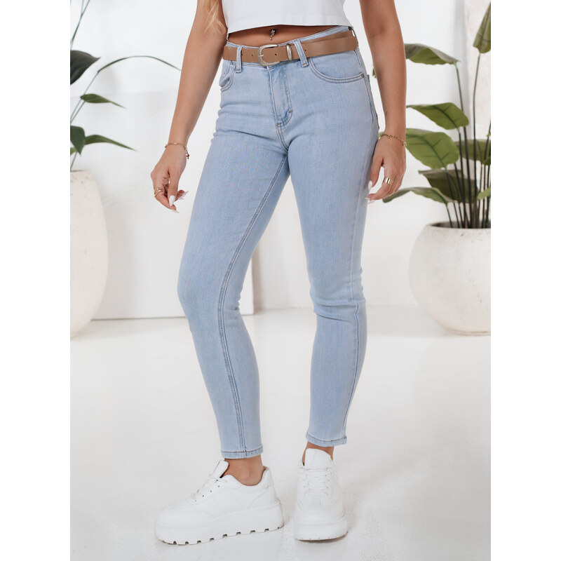 BASIC Světle modré dámské úzké džíny BLUEVIBE Denim vzor
