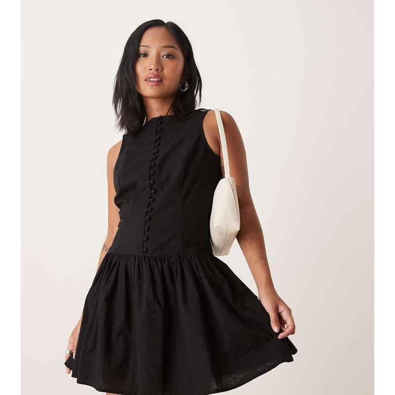 Nobodys Child Petite claudia button front mini dress in black 108221614