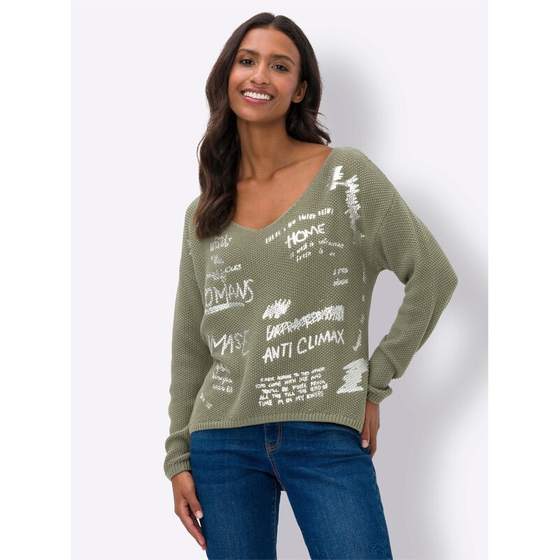 heine Svetr khaki / bílá 108770562