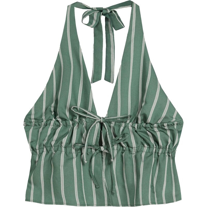 Bershka Top světle šedá / nefritová / bílá