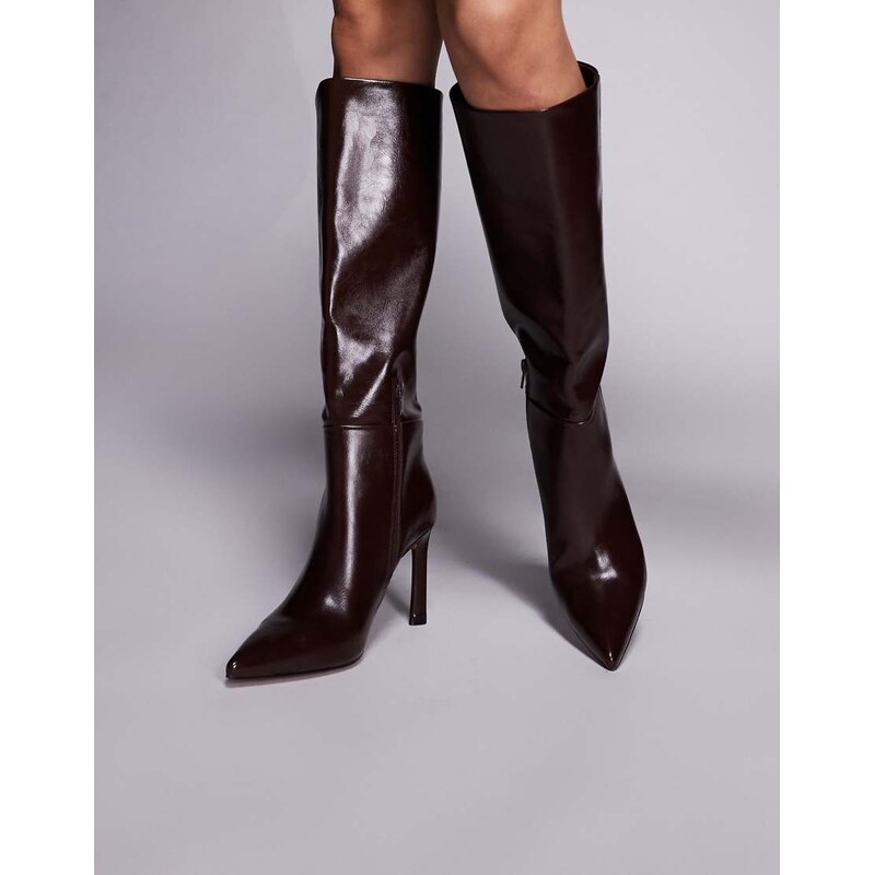 ASOS DESIGN Charmed heeled knee boots in chocolate-Brown