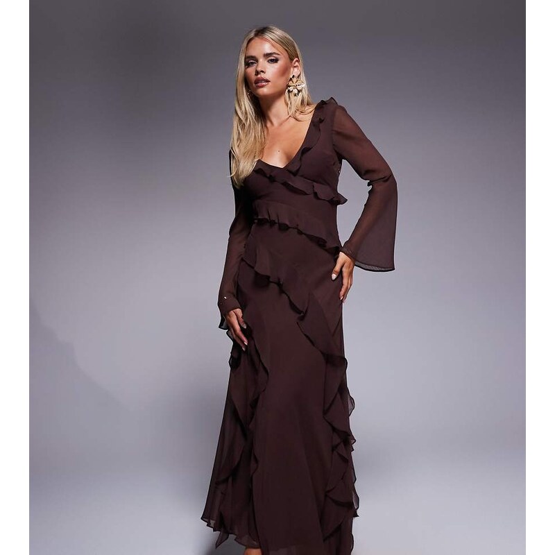 Forever New Petite chiffon ruffle bell sleeve maxi dress in