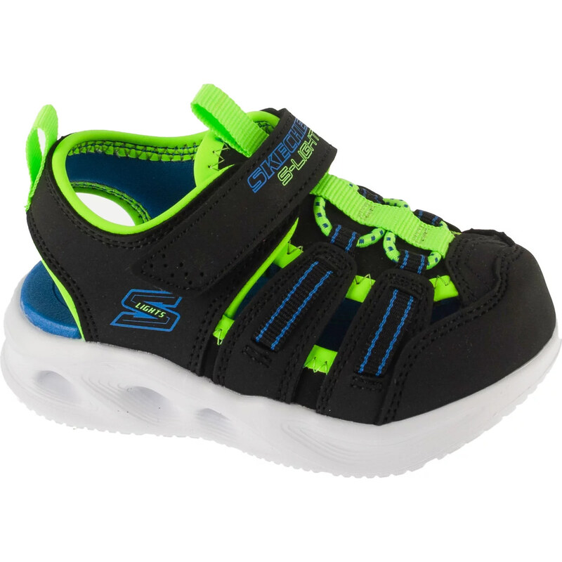 Černé dětské svítící sandály s plnou špičkou Skechers S-Lights: