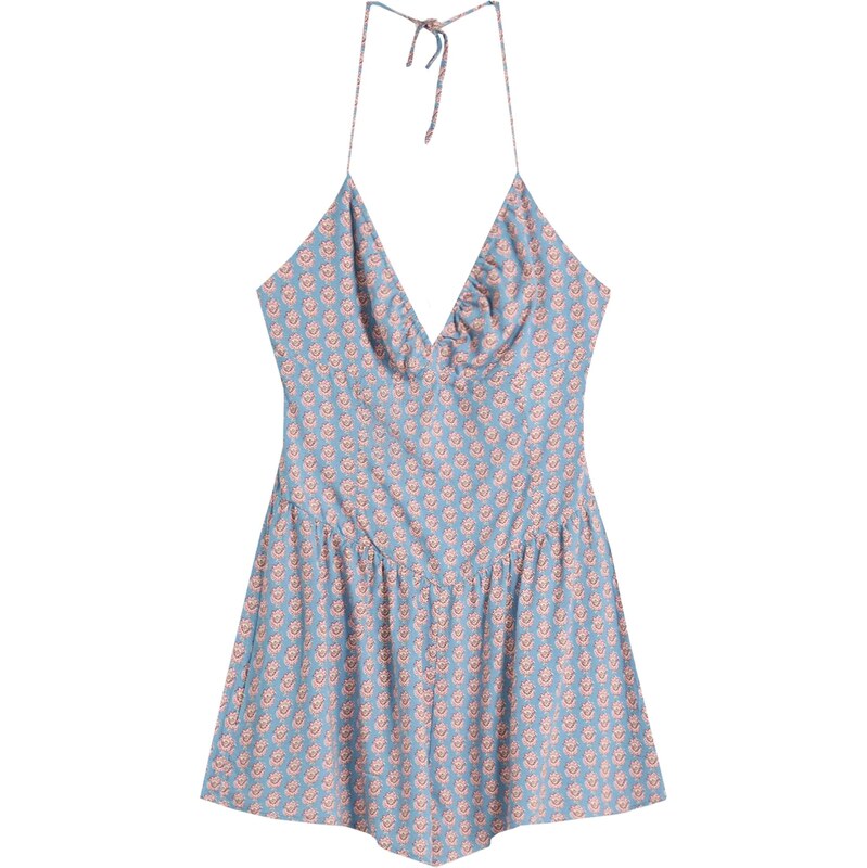 Bershka Overal béžová / světlemodrá / tmavě fialová /