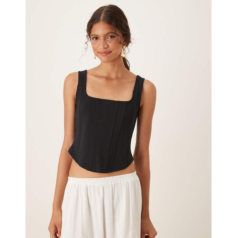 ASOS DESIGN corset top with boning in black